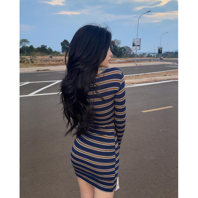 ĐẦM BODY GÂN TAY DÀI VINTAGE