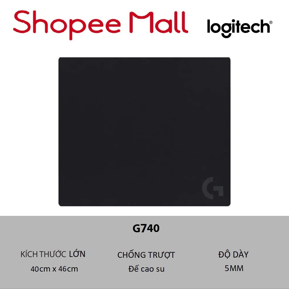 Bàn di chuột chơi game Logitech G740 - Đế cao su, ma sát tốt, chống trượt