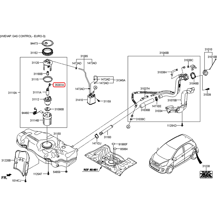 Van điều áp xăng/Nhiên liệu  KIA MORNING 2005 - 2019: Hàng chính hãng 3530107000