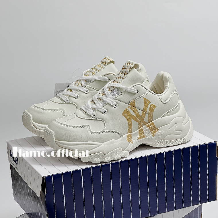 Giày Thể Thao Sneaker MLB BigBall Chunky Mono Chữ NY Vàng Màu Trắng Đế Cao Cho Nam Nữ