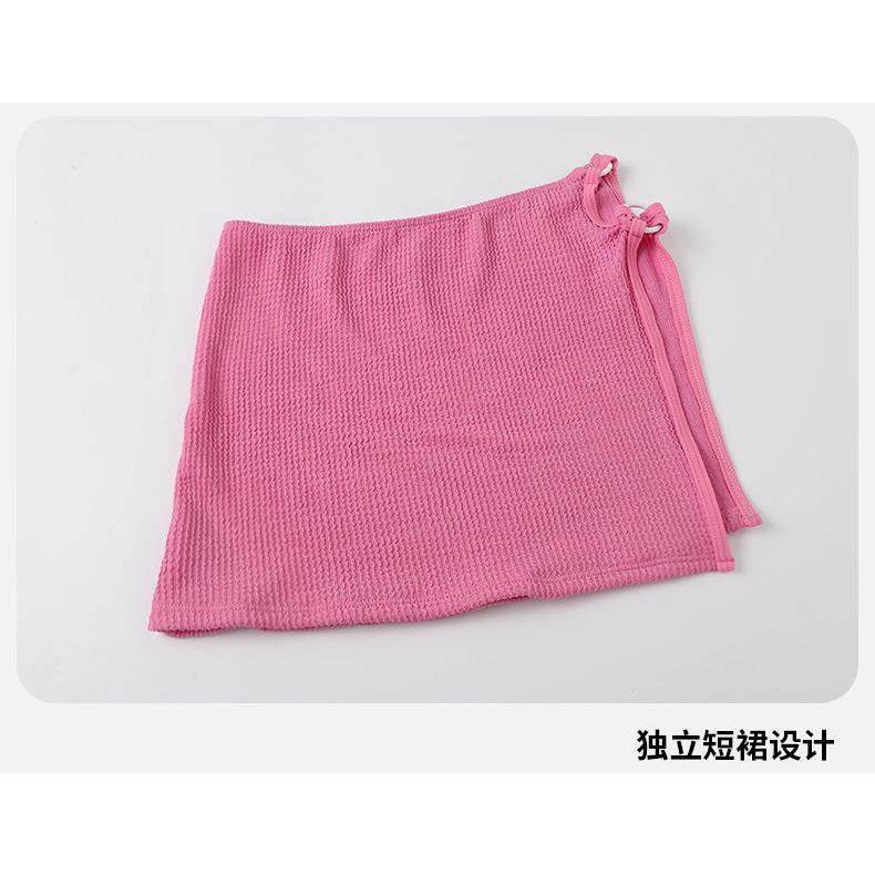 Bikini hai mảnh kèm chân váy thun tăm màu hồng baby - M092