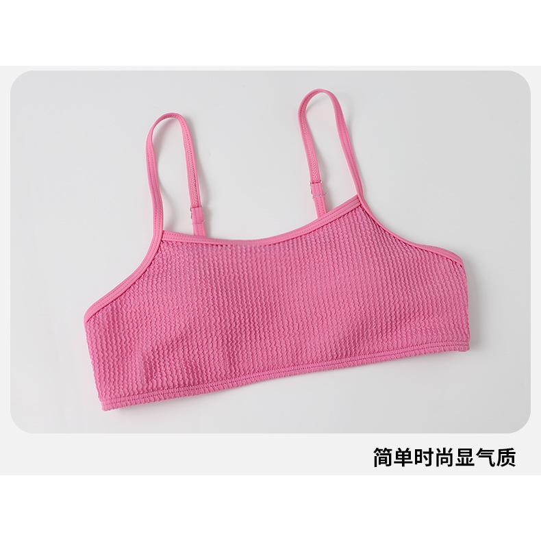 Bikini hai mảnh kèm chân váy thun tăm màu hồng baby - M092