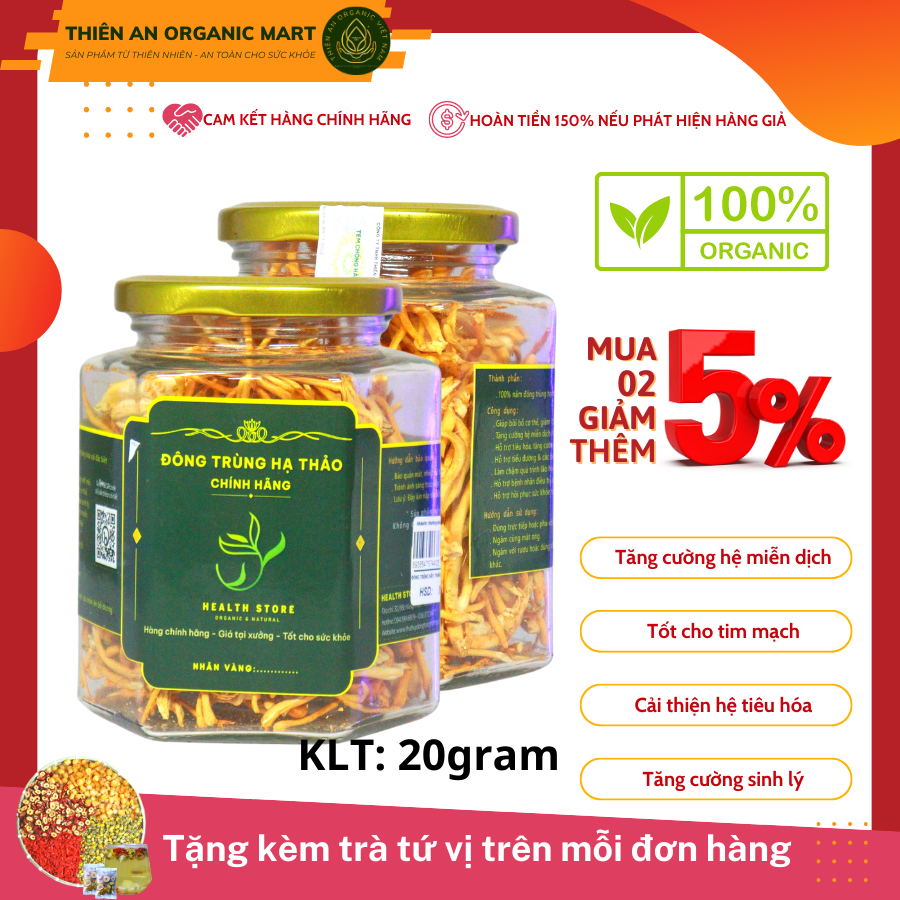 Đông trùng hạ thảo sấy thăng hoa nhãn vàng 20gram Thiên An giúp dễ ngủ, ổn định tim mạch tăng cường sức khỏe