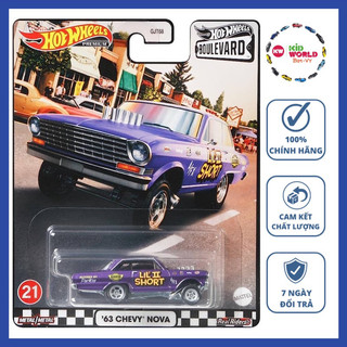 Xe mô hình Hot Wheels Premium Boulevard Series '63 Chevy Nova GRL99, bánh cao su.