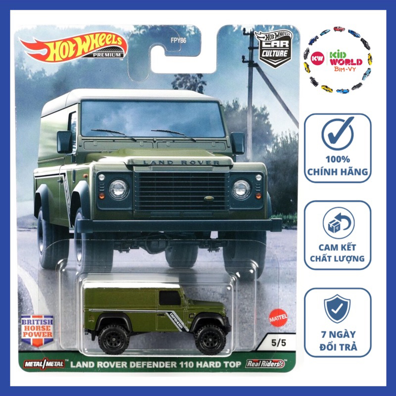 Xe mô hình Hot Wheels Bán tải Premium Land Rover Defender 110 Hard Top GRJ63, bánh cao su.