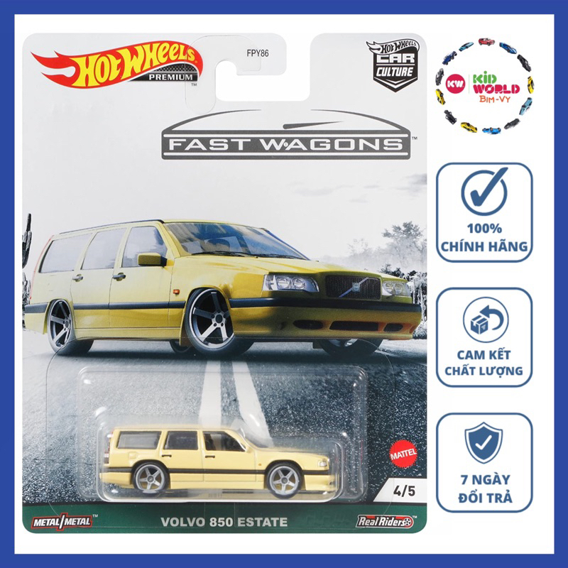 Xe mô hình Hot Wheels Premium Fast Wagon Series Volvo 850 Estate GRJ67, bánh cao su.