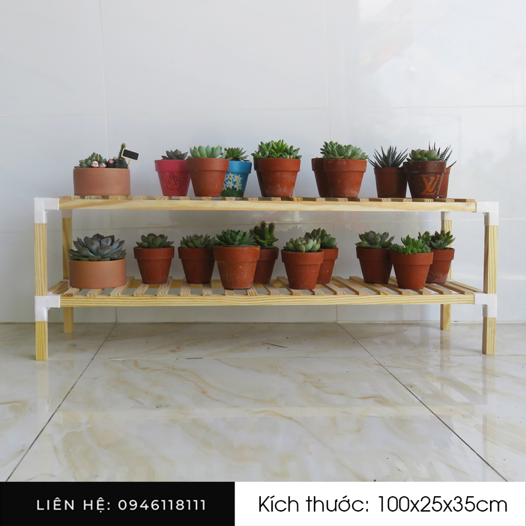 Kệ Để Giày 2 Tầng, Kệ Để Chậu Cây Gỗ Thông Mỹ 100x25x35CM - HOÀN TIỀN 100% NẾU KHÁCH KHÔNG HÀI LÒNG