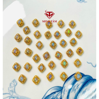 Charm bạc xi vàng gắn đá thiên nhiên bạc 925 hình oval Minh Tâm Jewelry
