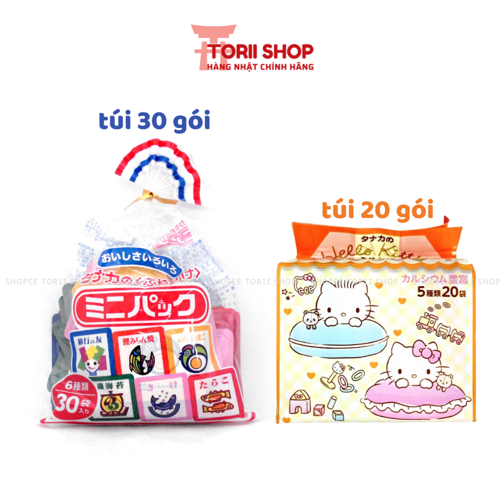 Gia vị rắc cơm nội địa Nhật cho bé ăn dặm | Gia vị rắc cơm Furikake Tanaka 30 gói 6 vị và Hello Kitty 20 gói 5 vị