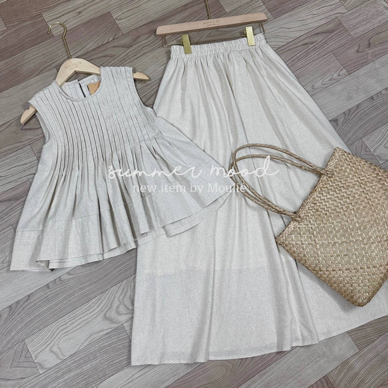 LINEN SET áo bbd xếp ly chân váy dài nàng thơ