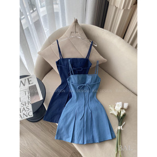 Váy bò 2 dây thắt nơ ngực, váy denim tết dây