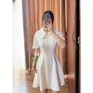 Đầm sơmi cổ sen nút bọc