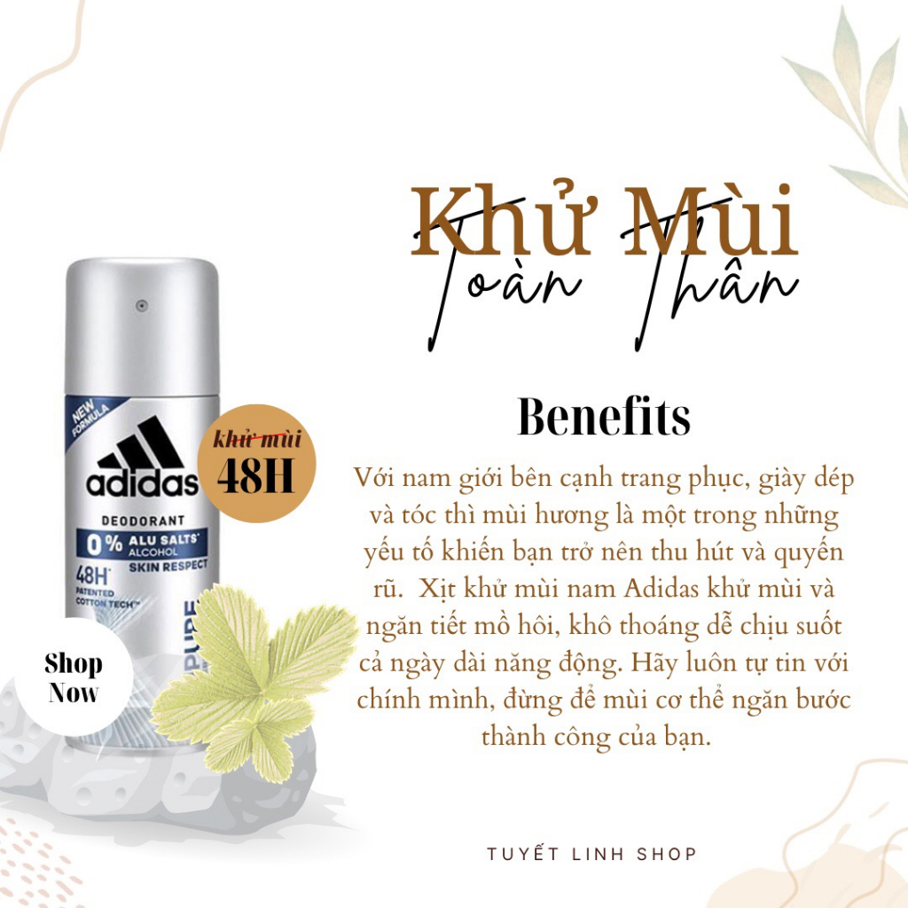Xịt Khử Mùi Toàn Thân Cho Nam Adidas Deo Body Spray 48H Fresh Power/ Deodorant 0% Alu Salts Alcohol Skin Respect 150ml