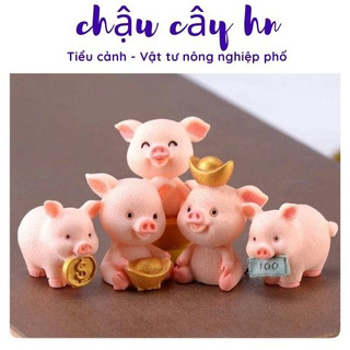 Mô hình 05 chú lợn hồng ngộ nghĩnh trang trí tiểu cảnh, móc chìa khóa, DIY