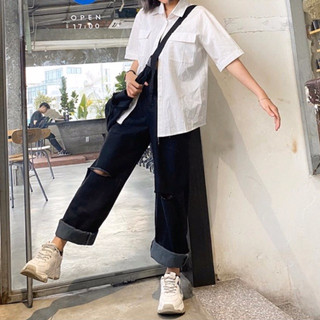[55-85kg] Quần jean ống rộng nữ bigsize đen trơn/ rách 2 gối 393 lưng cao qua rốn không giãn