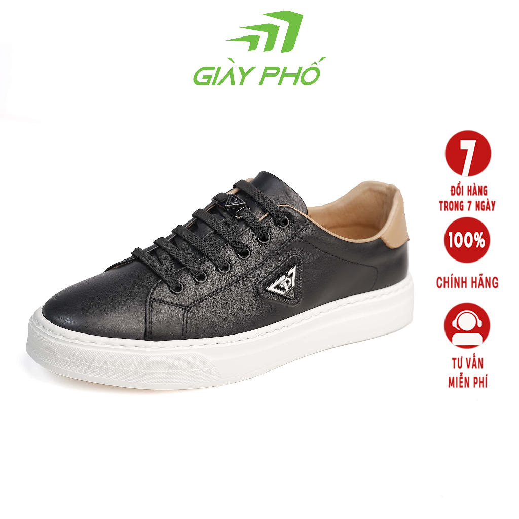 Giày Da Thể Thao Xrun Sliver 2, Da Cừu, Đế EVA Siêu Nhẹ Và Êm, Màu Đen Đế Trắng Gót Nâu, Bảo Hành 6 Tháng