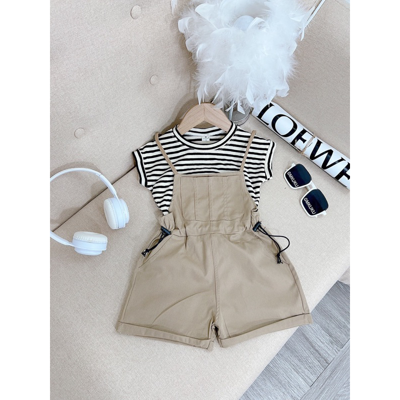 Set yếm kaki xinh cho bé gái