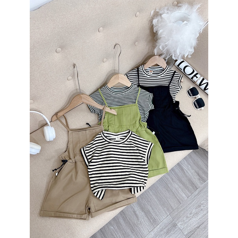 Set yếm kaki xinh cho bé gái