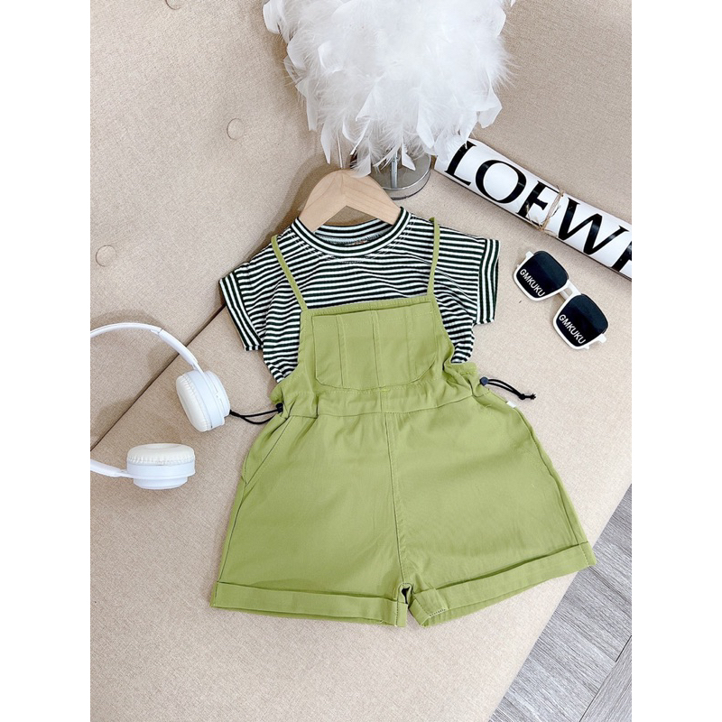 Set yếm kaki xinh cho bé gái