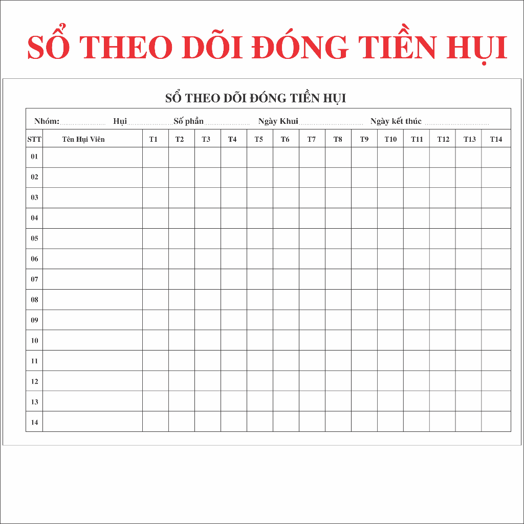 Sổ theo dõi đóng tiền hụi A4 100 trang (MẪU 3)