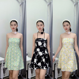 Đầm ống tube hoa kate dáng ngắn đen/vàng/xanh-ORIMI