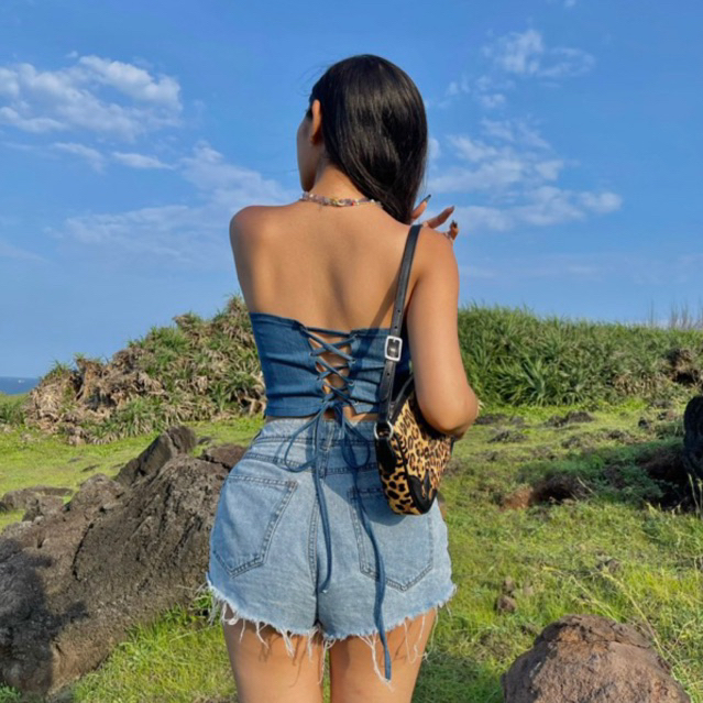 Áo Corset jeans vintage