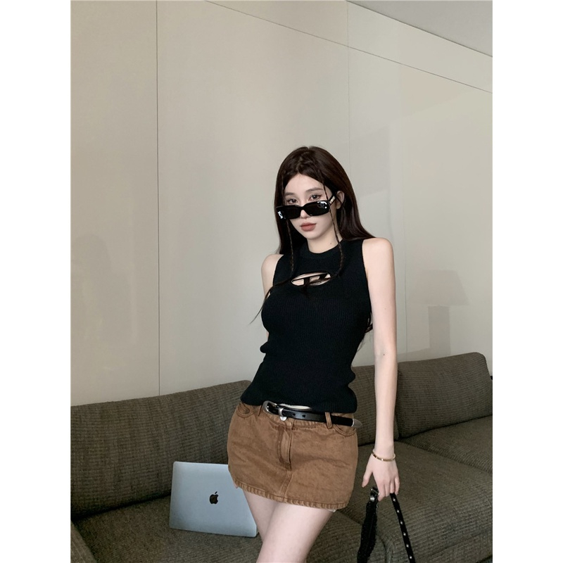Áo Croptop Dệt Kim Sát Nách Dáng Ôm Thời Trang Hàn Quốc Cho Nữ