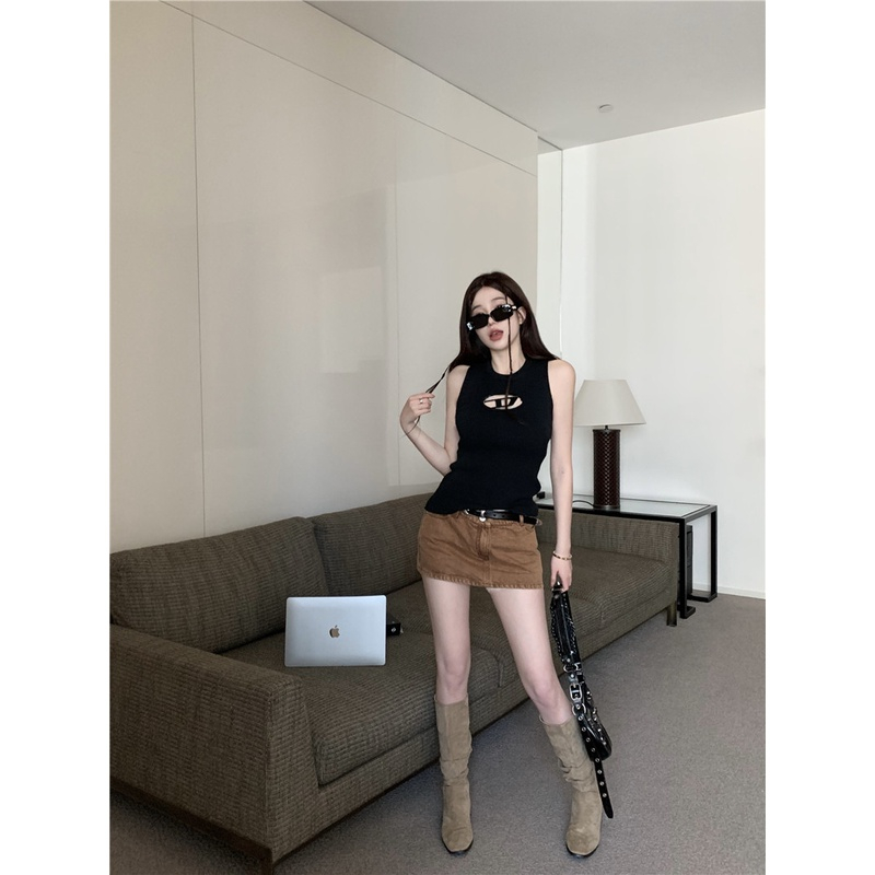 Áo Croptop Dệt Kim Sát Nách Dáng Ôm Thời Trang Hàn Quốc Cho Nữ