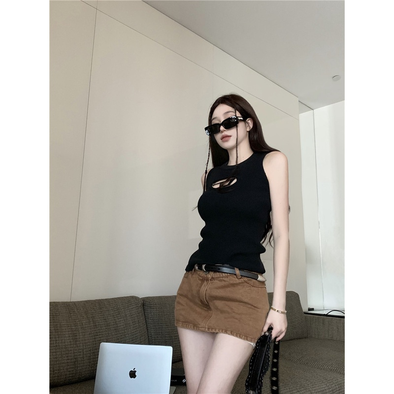 Áo Croptop Dệt Kim Sát Nách Dáng Ôm Thời Trang Hàn Quốc Cho Nữ