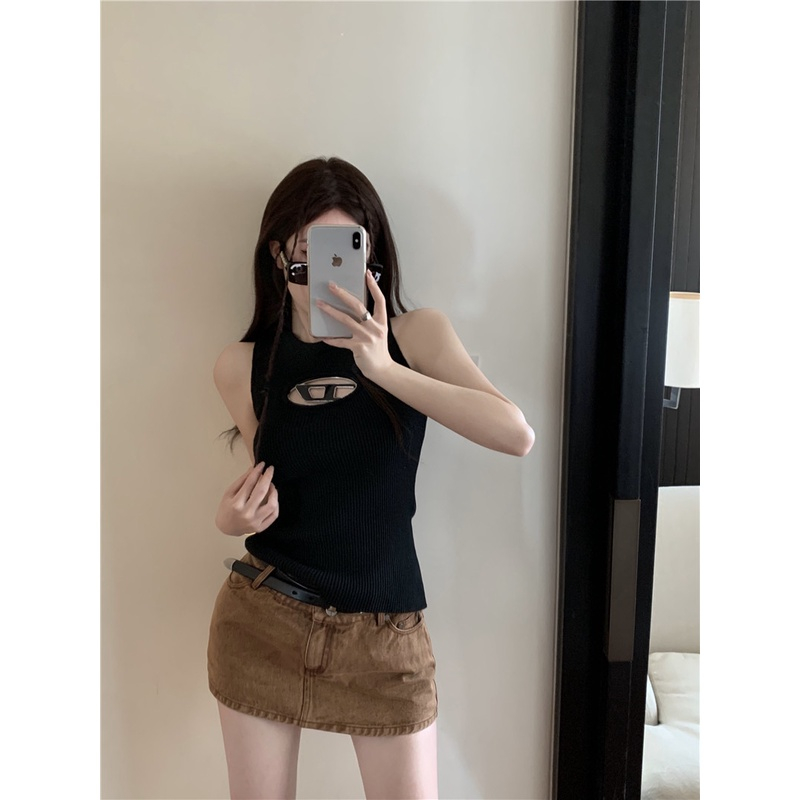 Áo Croptop Dệt Kim Sát Nách Dáng Ôm Thời Trang Hàn Quốc Cho Nữ