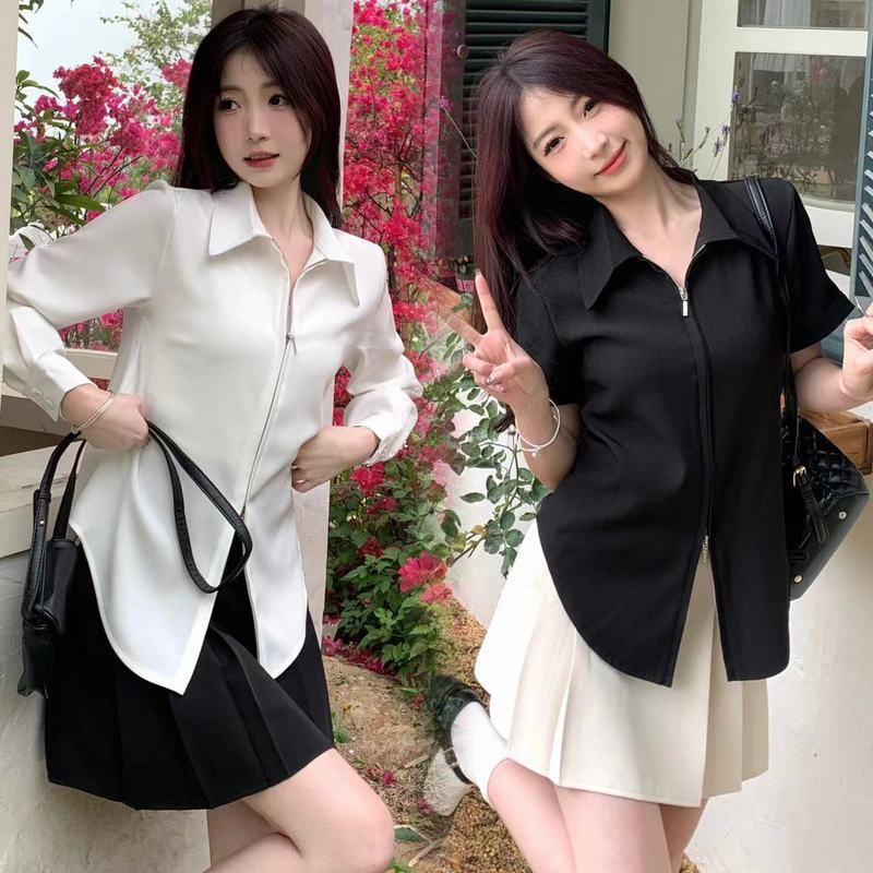 Áo sơ mi trơn cổ bẻ khóa 2 đầu 3 màu cực hot