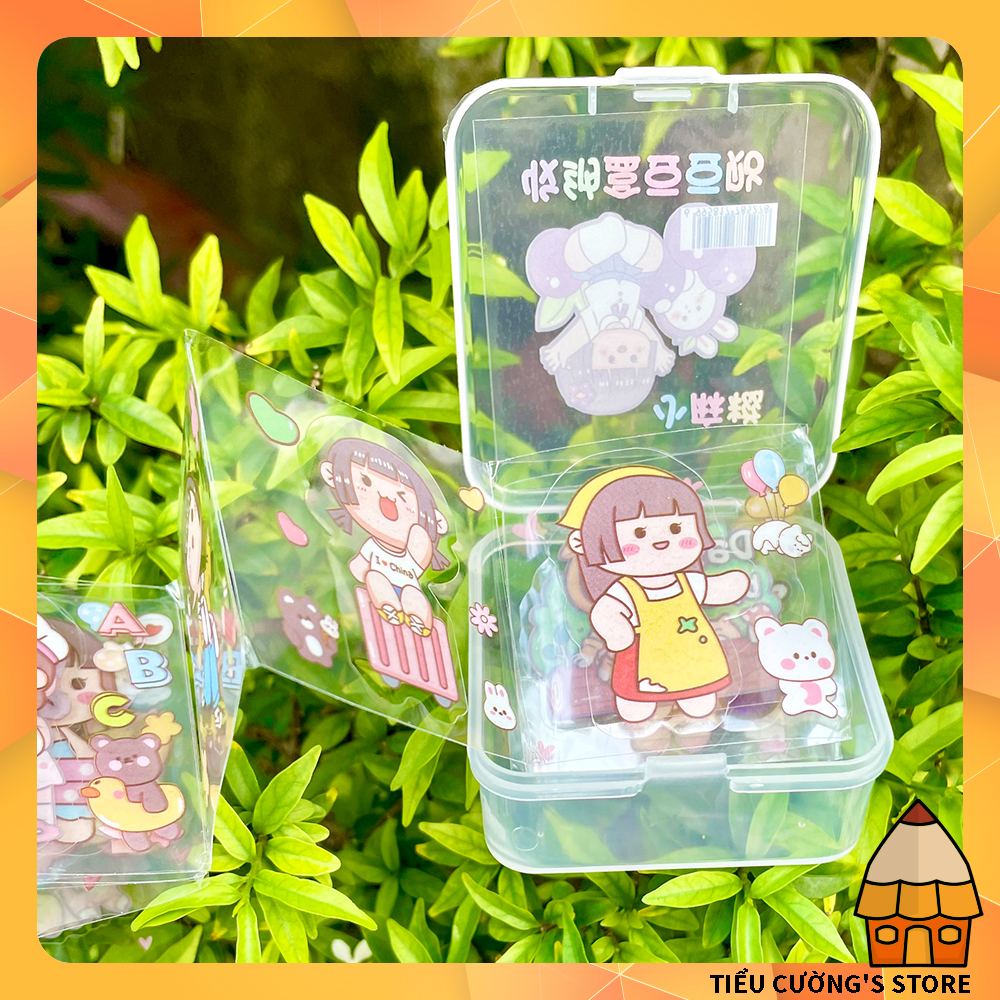 Set 12 Tấm Hình Dán Baby Girl ⭐️ Sticker cute trong suốt kèm hộp hoạ tiết dễ thương nhiều mẫu trang trí đồ dùng học sinh