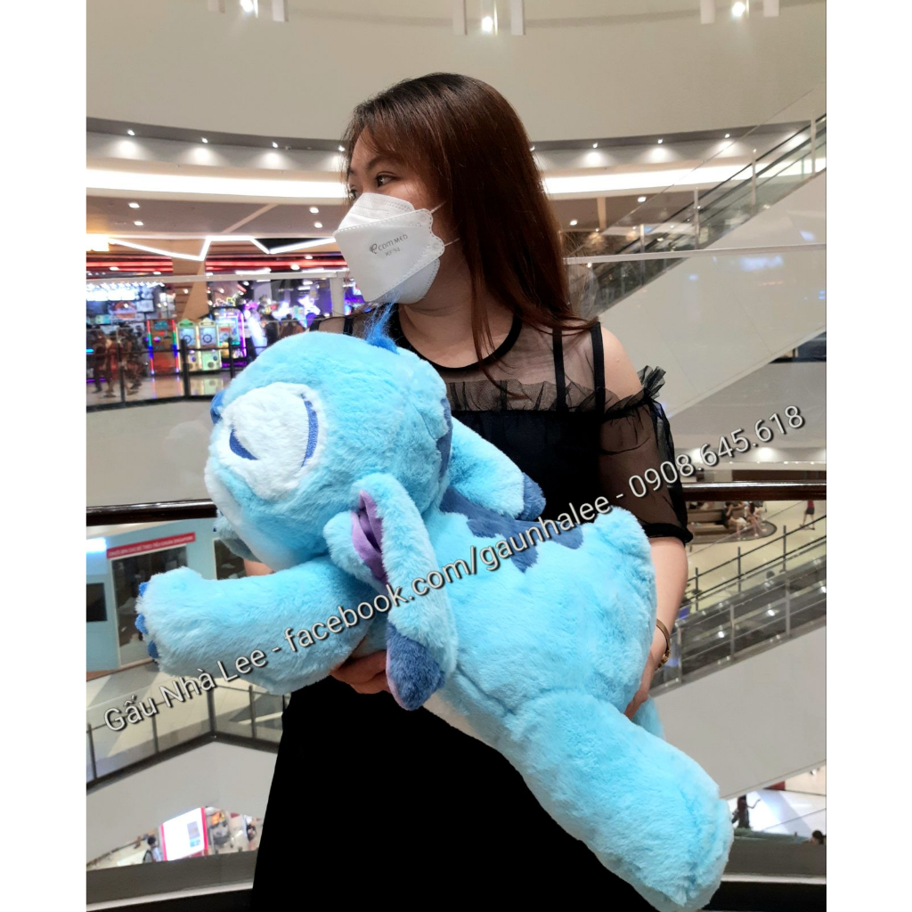 Bé gấu bông Stitch Sleeping Xanh, size 55cm, lông đẹp mịn, hàng xịn sò nhập khẩu Đài Loan, mới 100%.