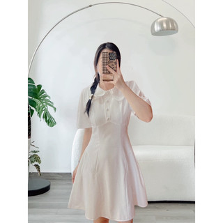 Đầm công sở cổ sen nút bọc