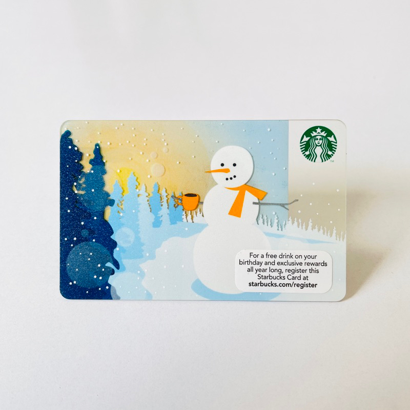 2324B THẺ STARBUCKS NHỰA US SNOWMAN ORANGE CUP IN HAND, thẻ có trầy (thẻ đã sử dụng, dùng để sưu tầm)