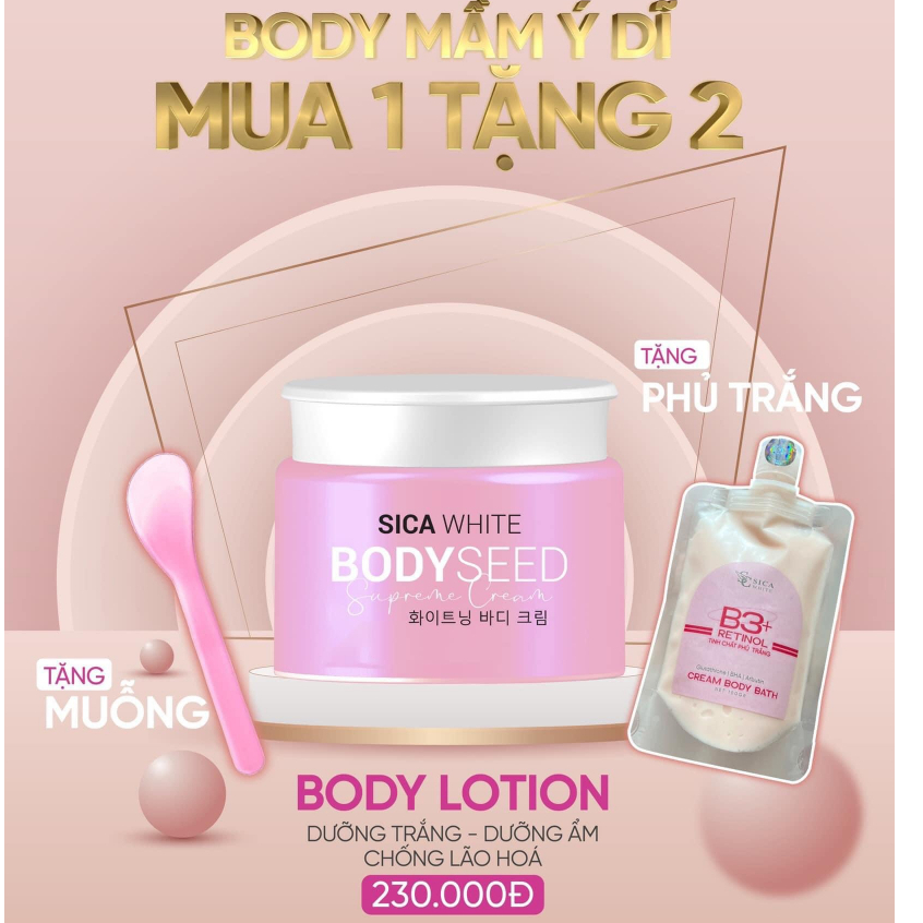 BODY SEED, BODY MẦM SICA, KEM Ủ TRẮNG BHA, COMBO DƯỠNG DA SIÊU TRẮNG NGÀY ĐÊM