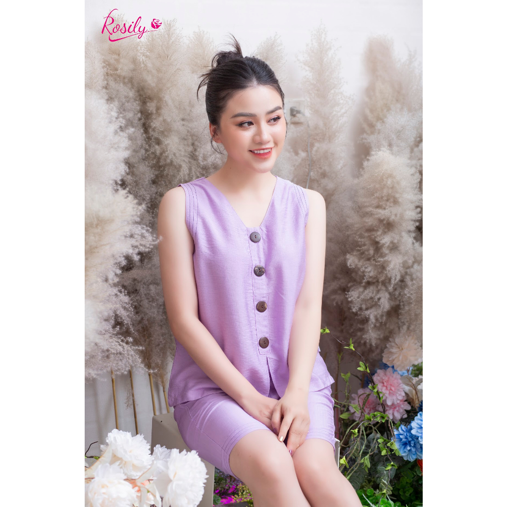 Rosily bộ mặc nhà linen áo sát nách quần lửng R335 (Hàng uy tín)