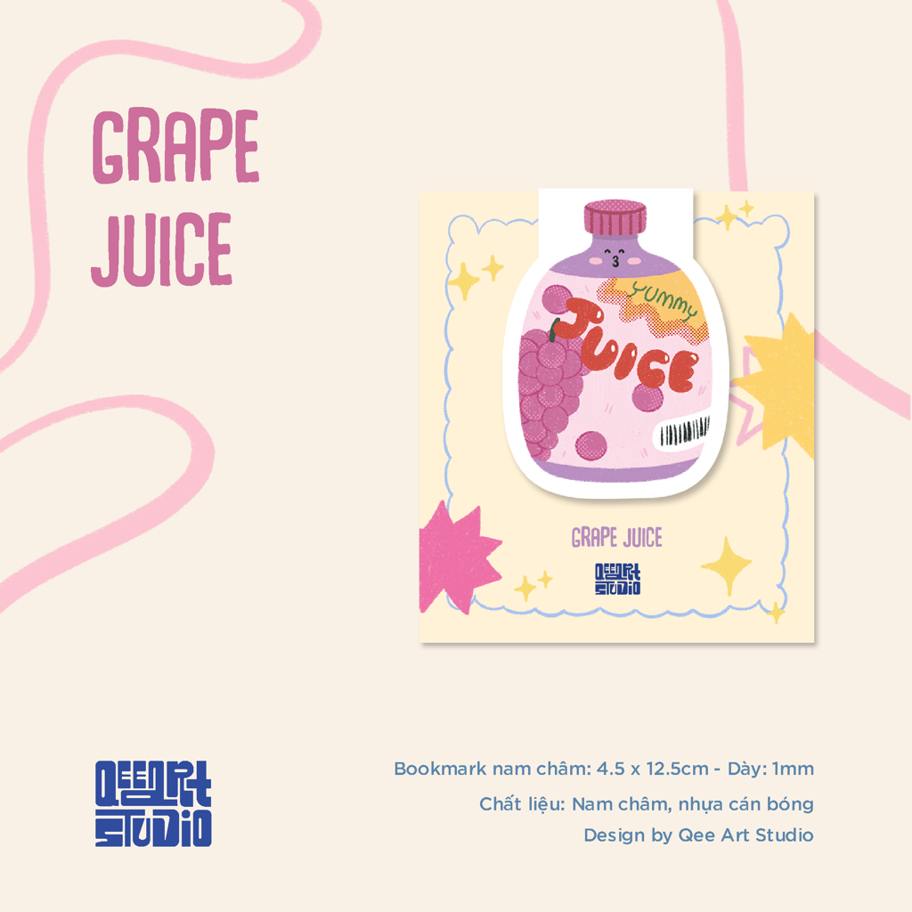 Bookmark nam châm GRAPE JUICE đánh dấu sách HANDMADE dễ thương, đáng yêu, lực hút mạnh | Hàng độc quyền Qee Art Studio |