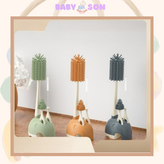 Set cọ rửa bình sữa Silicon cao cấp có đế phơi [Tay cầm xoay 360 độ và tay cầm thẳng]