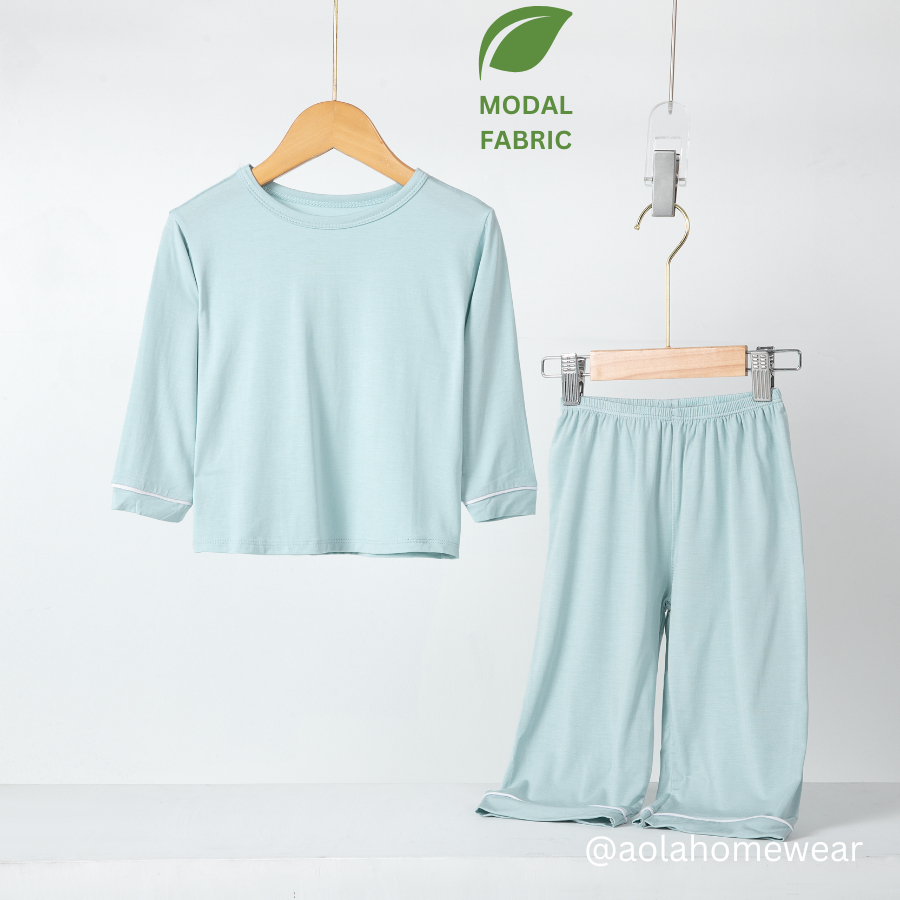 Bộ dài tay cho bé vải thun modal siêu mềm mát Áo Lá Homewear A048, pijama cho bé mặc ngủ vải sợi sồi