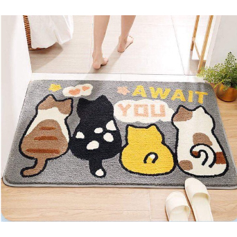 Thảm lau chân 3D lông cừu cao cấp thấm hút tốt, thảm chùi chân chống trơn trượt nhà tắm, phòng khách, phòng ngủ