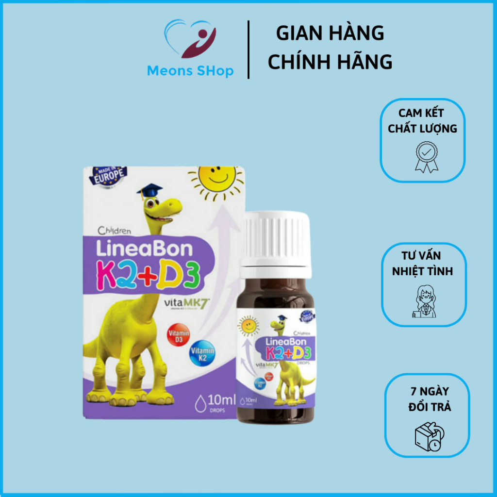 Lineabon D3 K2 Chính Hãng 10ml Thực Phẩm Bổ Sung Vitamin D3 K2 MK7, Canxi Cho Trẻ Sơ Sinh