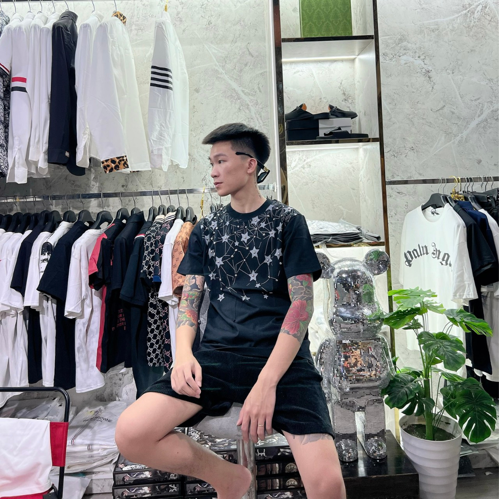 Áo Phông DG Sao In Siêu Cấp Áo Phông DC In Họa Tiết Sao Đính Hạt Nam Nữ Siêu Cấp Hai Màu Chất Liệu Cotton