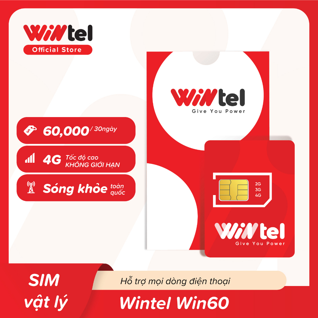 Sim Wintel Win60 (Reddi) không giới hạn data tốc độ cao - Sóng Vinaphone max băng thông