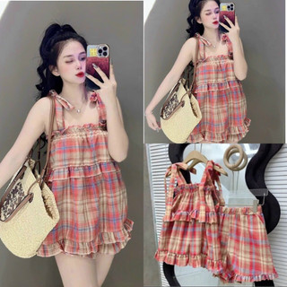 Set Bộ 2 Dây Kẻ Caro Babydoll