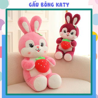 Gấu bông thỏ hồng ôm quả dâu cao 80cm dễ thương, thú nhồi bông đáng yêu, Gấu bông quà tặng - Gấu bông cao cấp
