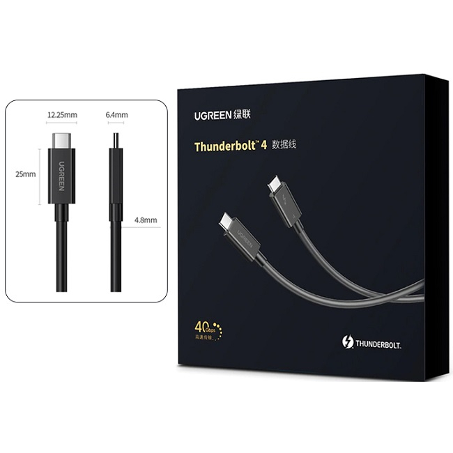 Cáp USB Type-C to USB Type-C Thunderbolt 4 dài 0.8m Ugreen 30389 truyền hình ảnh 8K60Hz (PD 100W) - Chính Hãng