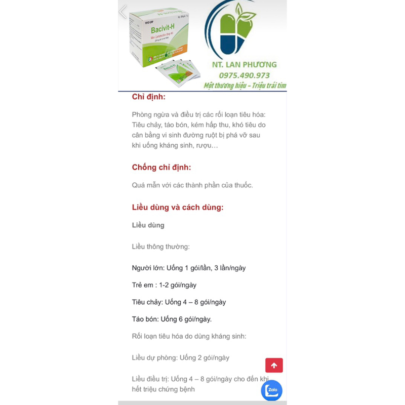 Men Tiêu Hoá Bacivit-H. Hộp 100 gói.