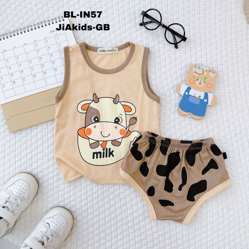 4-15kg Bộ ba lỗ chíp thun lạnh loại 1 Minky Mom in hình thú dễ thương dành cho bé sơ sinh bé trai, bé gái