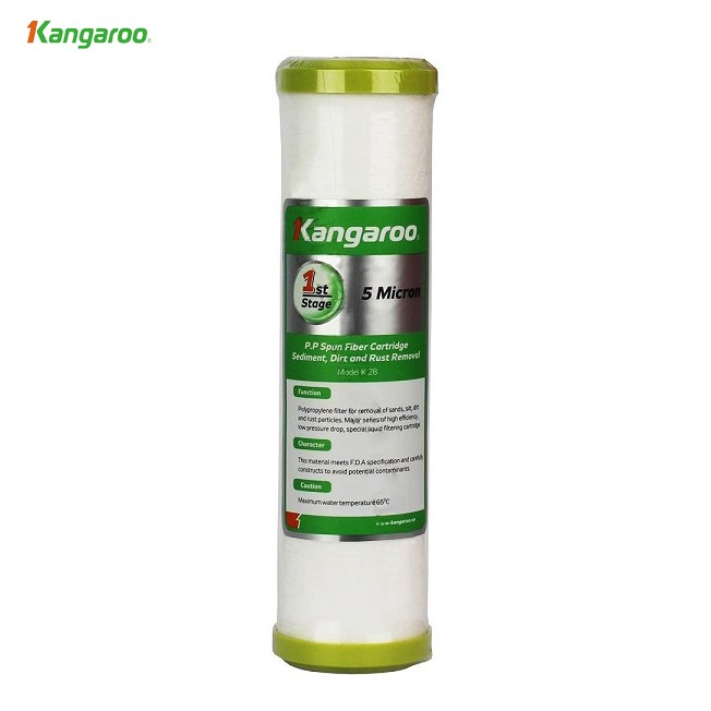 Lõi Lọc nước KANGAROO số 1 - PP5 M - Chính hãng -  Sợi PP tạo khe hở 5 Micron -  loại bỏ các chất bẩn, rong rêu, bụi